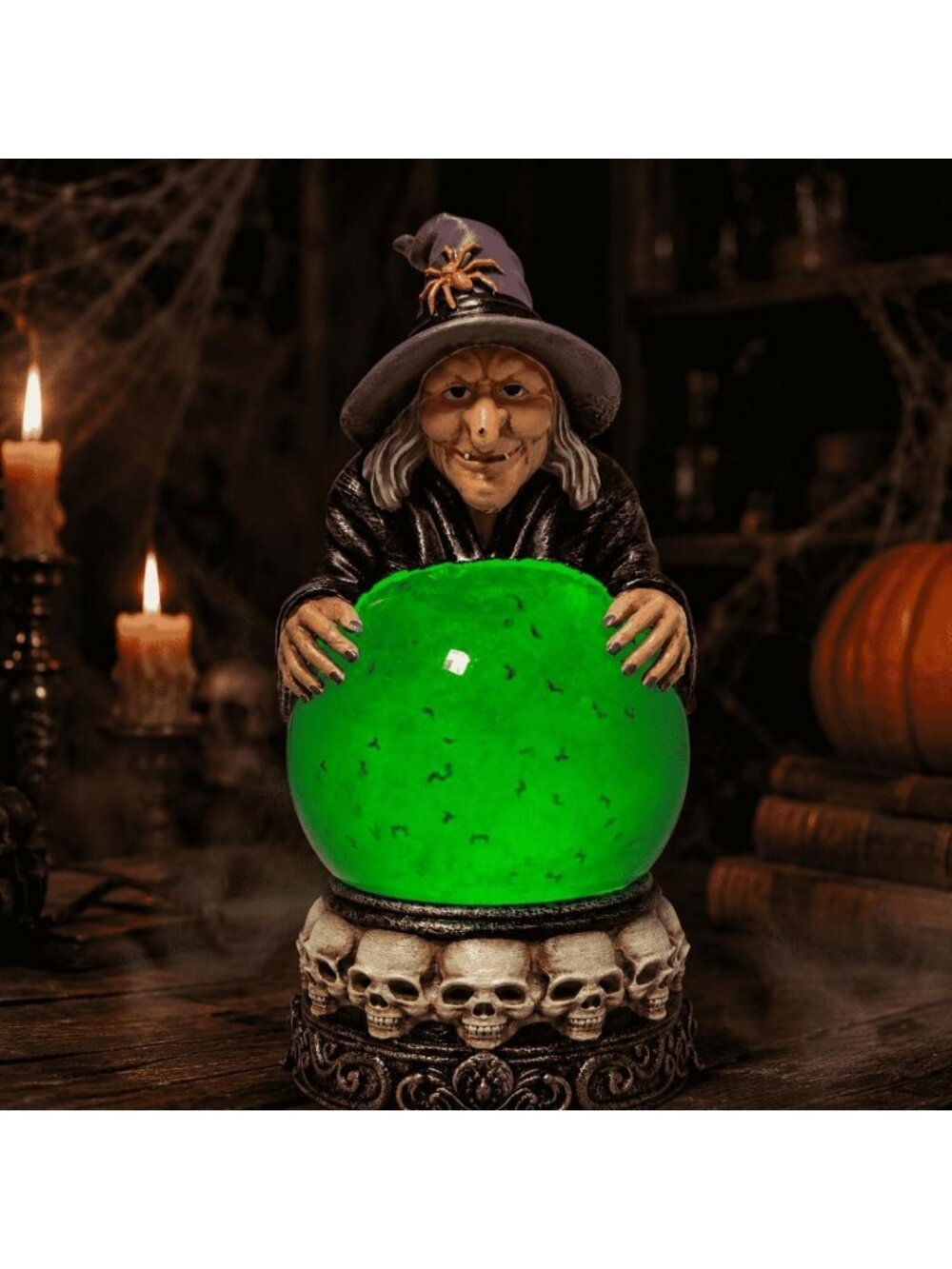 Lighted Halloween Witch Snow Globe | 9.45" Swirling Bat Decoration | Spooky Home